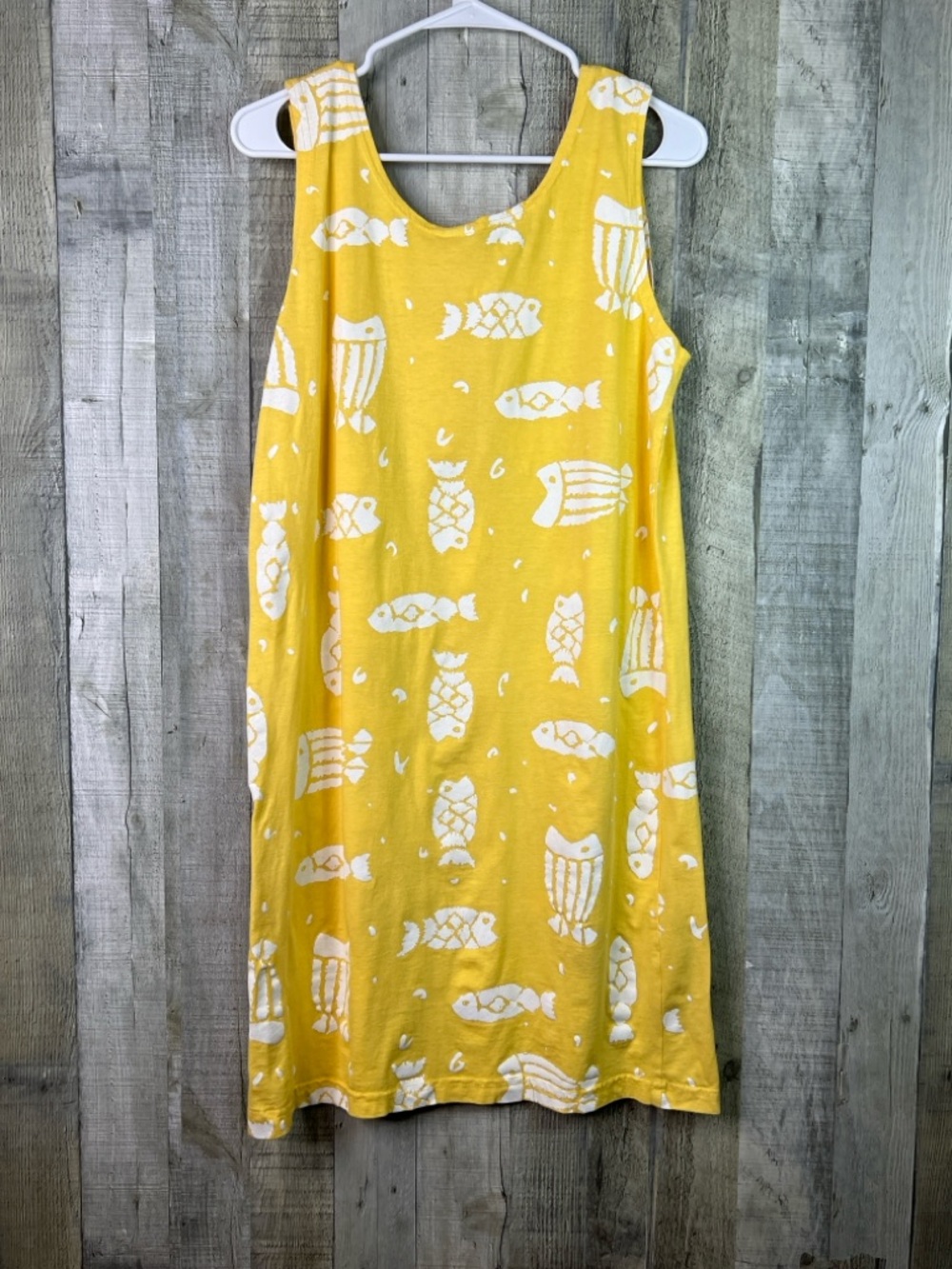 Cotton Connection Small Yellow & White Fish Print Dress Crewneck Sleeveless